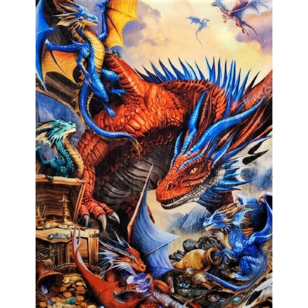 New Dragon Treasure Plush Throw Blanket Mystical Gift Dragons Gold Coins Jewels